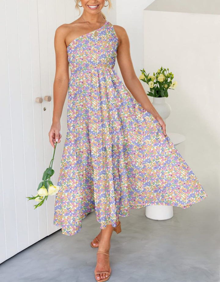 Boho Printed Sleeveless Smocked Tiered Maxi Dress Anrabess