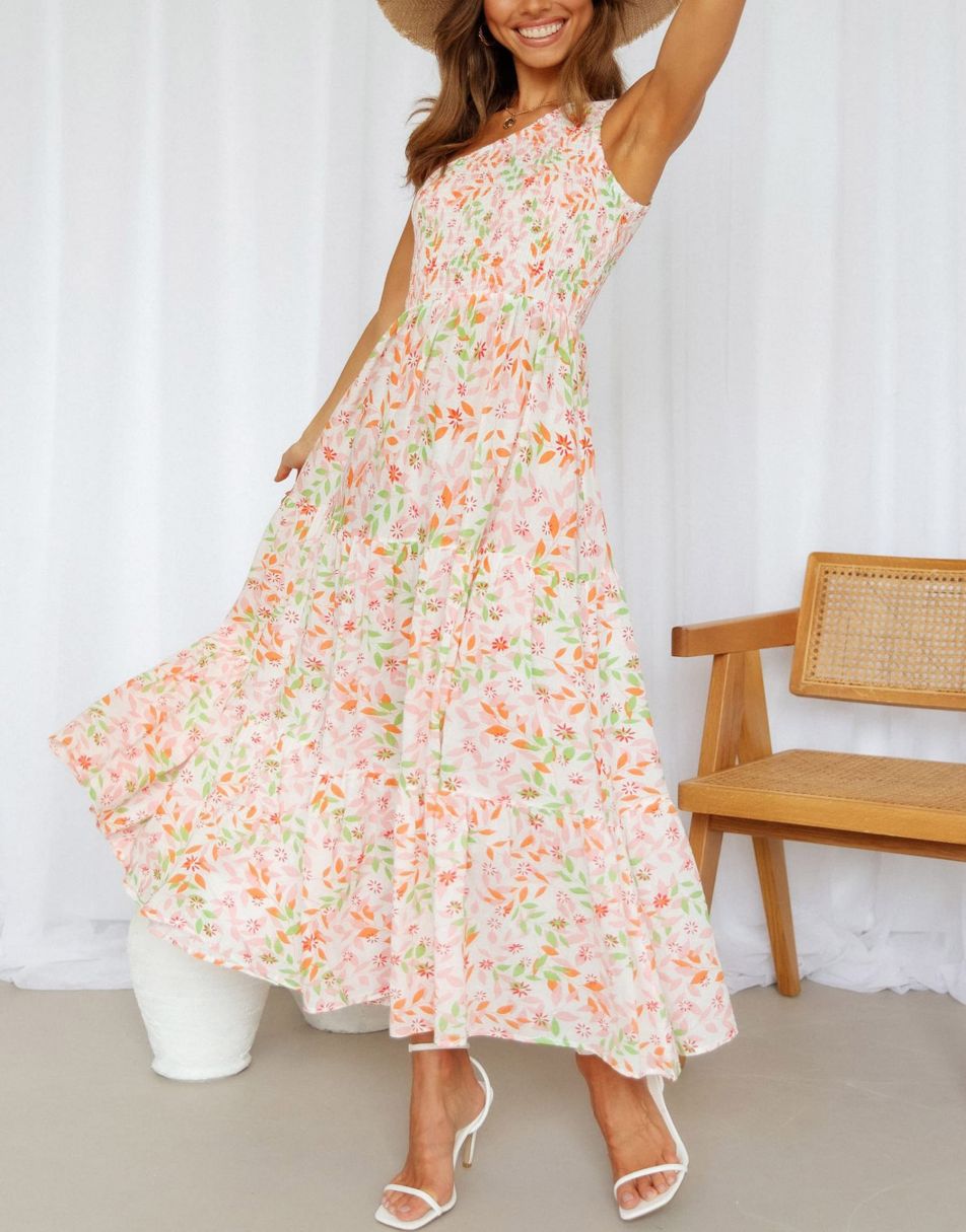 Boho Printed Sleeveless Smocked Tiered Maxi Dress Anrabess