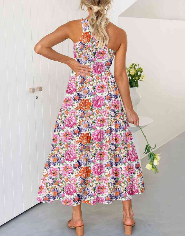 Boho Printed Sleeveless Smocked Tiered Maxi Dress Anrabess