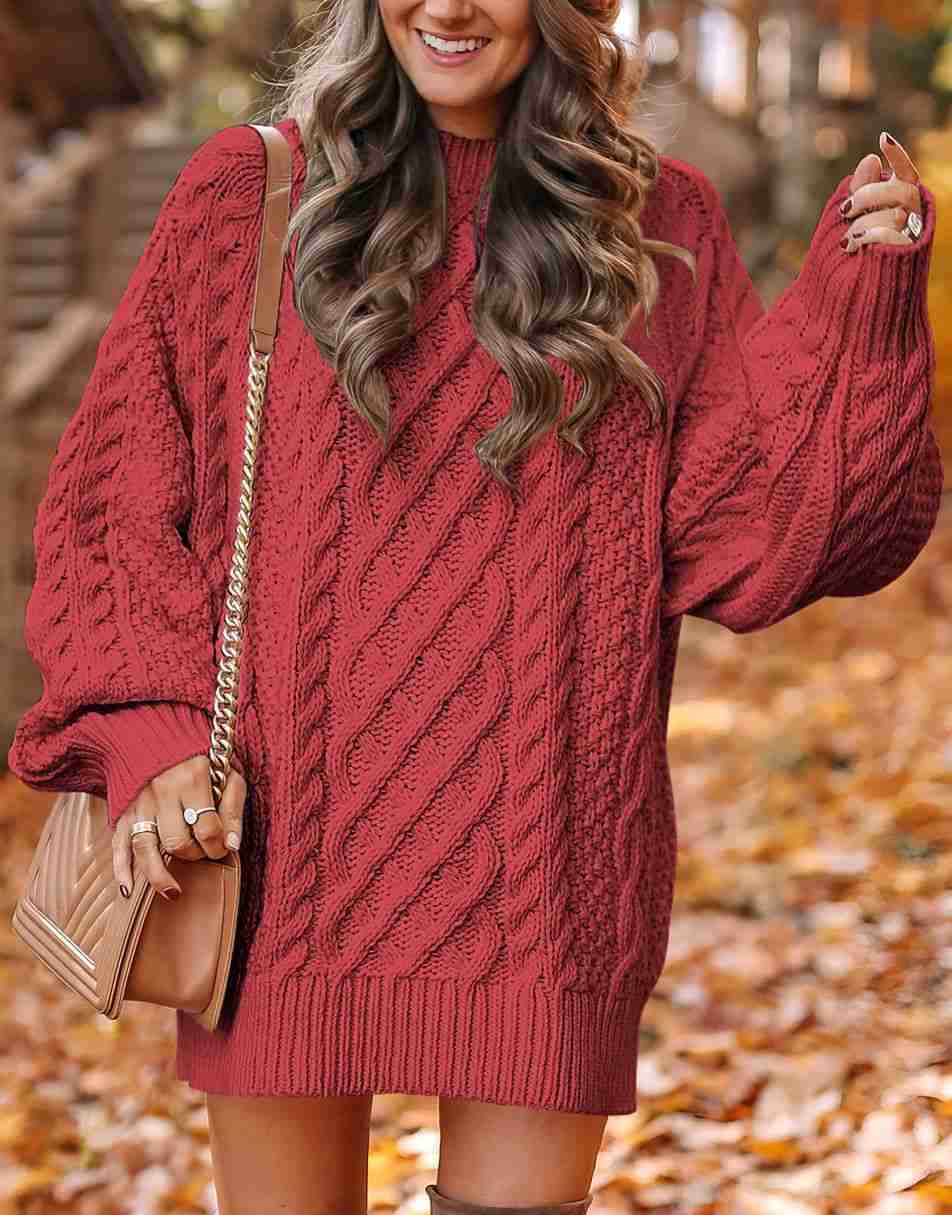 ANRABESS Women 2023 Fall Crewneck Long Sleeve Oversized Cable Knit Chunky  Baggy Loose Knit Pullover Short Sweater Dresses Trendy Winter Tunic Mini  Dress 412hongxing-XS Apricot at  Women's Clothing store