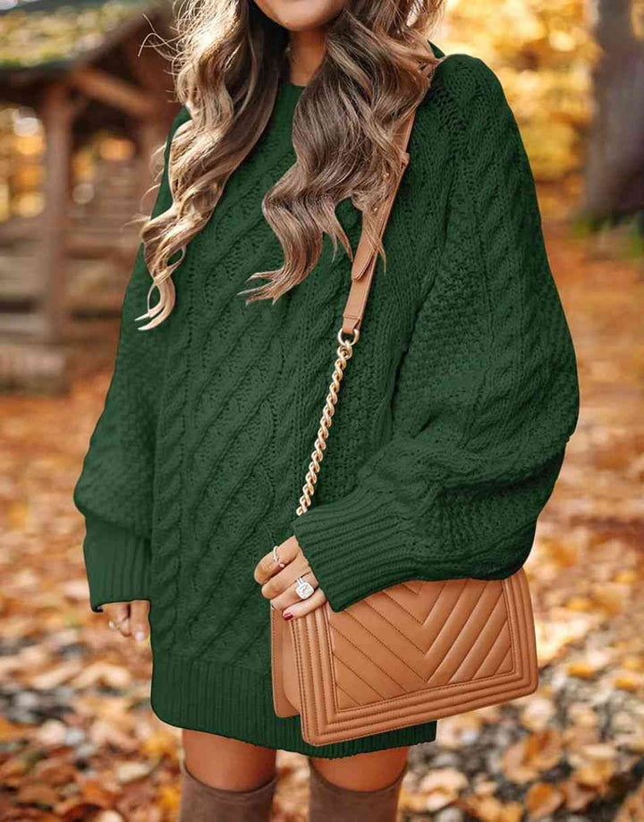 ANRABESS Women 2023 Fall Crewneck Long Sleeve Oversized Cable Knit Chunky Pullover Short Sweater Dresses