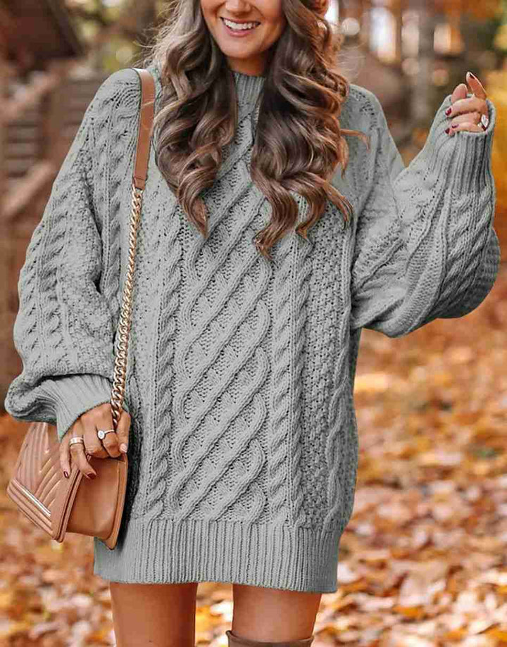 ANRABESS Women 2023 Fall Crewneck Long Sleeve Oversized Cable Knit Chunky Pullover Short Sweater Dresses