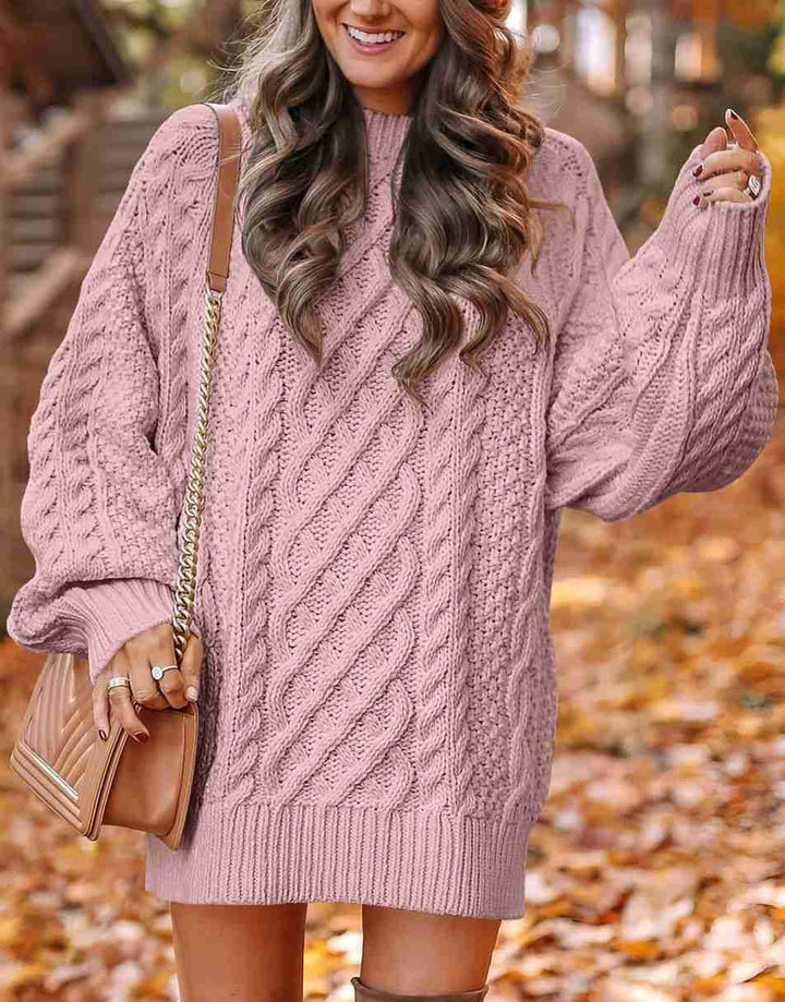 ANRABESS Women 2023 Fall Crewneck Long Sleeve Oversized Cable Knit Chunky Pullover Short Sweater Dresses