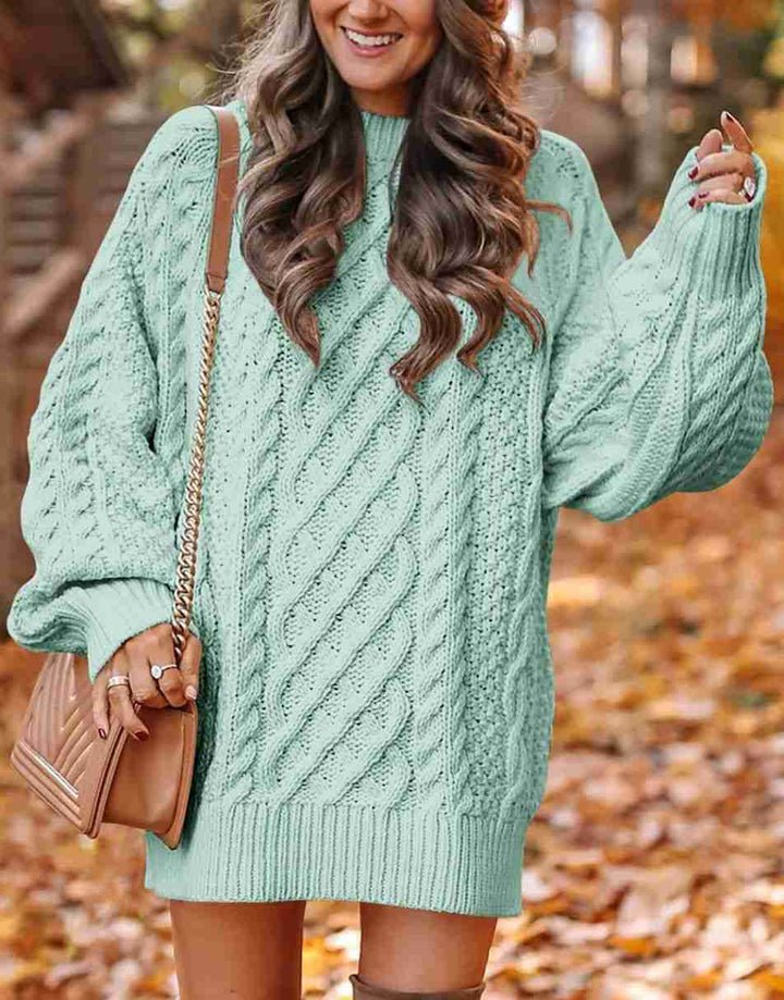 ANRABESS Women 2023 Fall Crewneck Long Sleeve Oversized Cable Knit Chunky Pullover Short Sweater Dresses