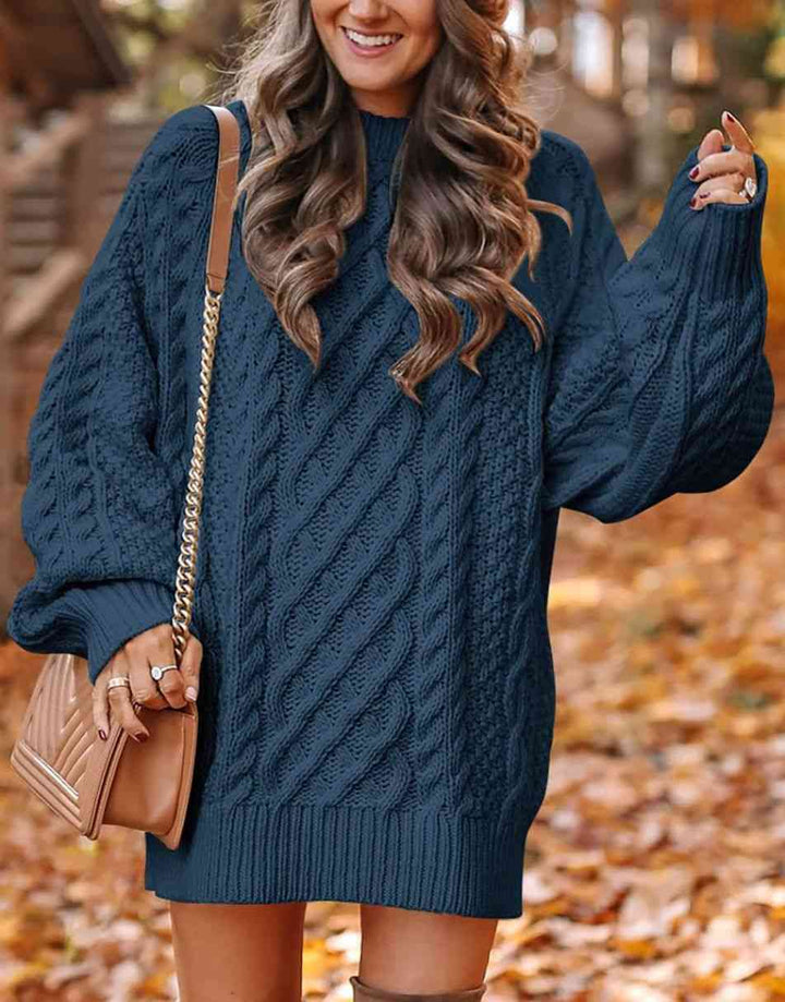 ANRABESS Women 2023 Fall Crewneck Long Sleeve Oversized Cable Knit Chunky Pullover Short Sweater Dresses