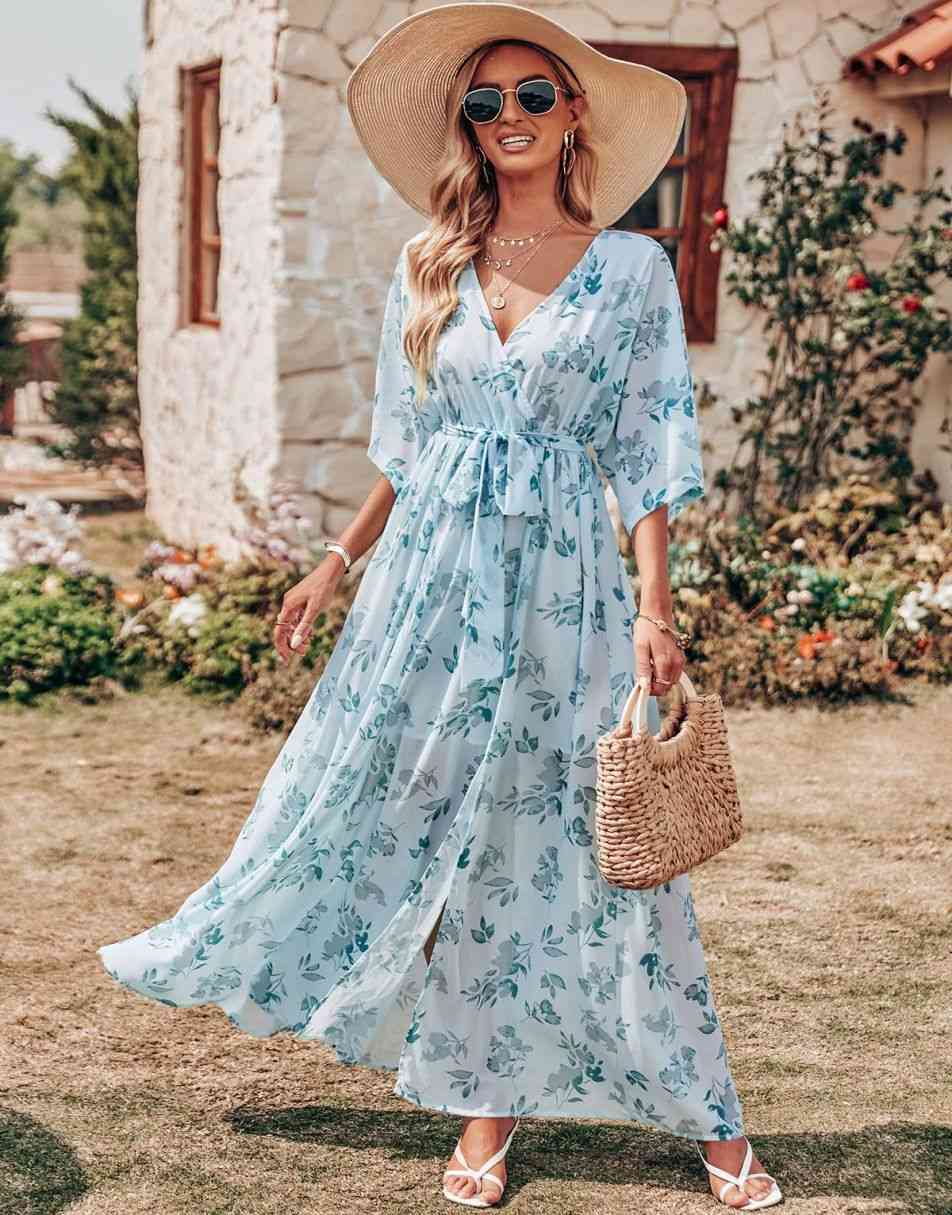ANRABESS Floral Print Kimono Wrap V-Neck Long Dress ANRABESS Floral Print Kimono Wrap V-Neck Long Dress