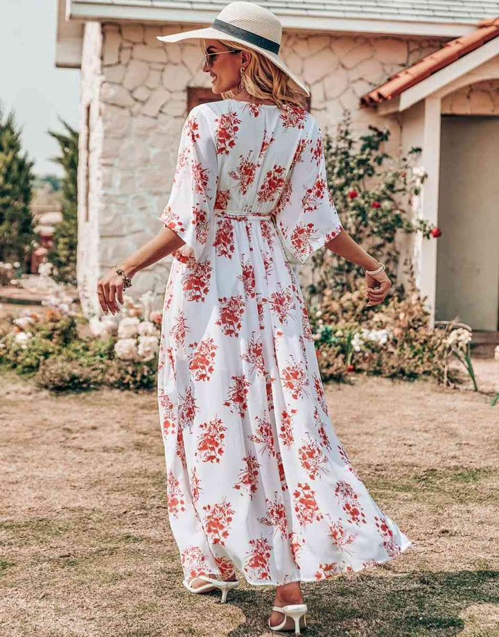 ANRABESS Women’s Summer Loose Kimono Wrap V Neck 3/4 Sleeve Floral Print Slit Long Dresses